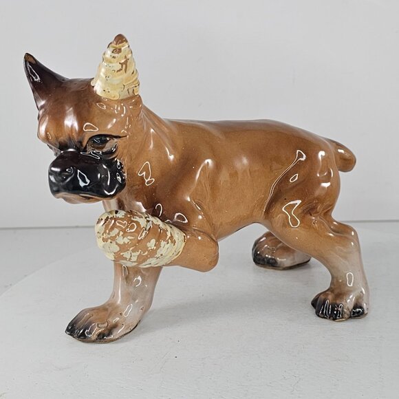 Vintage Ceramic Boxer Dog Figurine Injured Sad Puppy *Chipped* - Picture 8 of 9